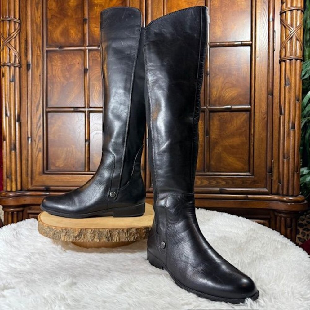 Anne Klein Black Genuine Leather 'CityGurl' Logo Over the Knee Boot